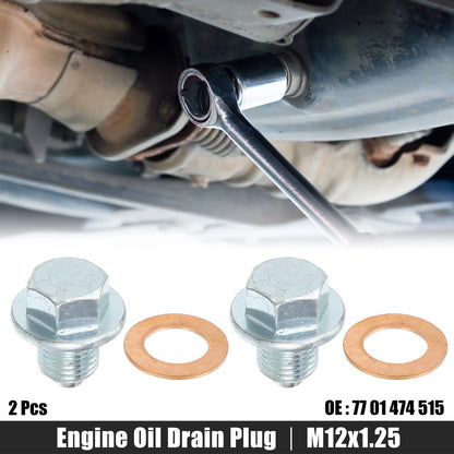 2 Pcs M12x1.25 Engine Oil Drain Plug Screw w/ Seal Ring for Lexus