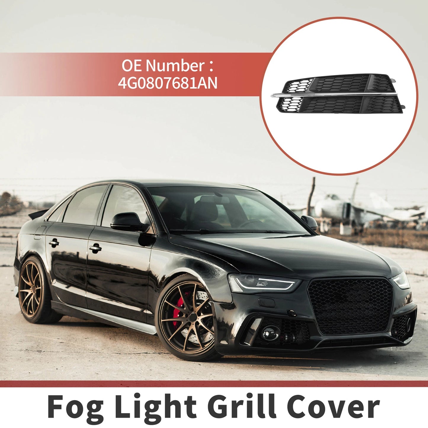 Fog Light Grill for Audi A6 C7 S-Line (2015–2018) Black Silver Tone