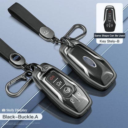Car Key Case Cover for Ford (Aluminum Alloy, TPU, Black)