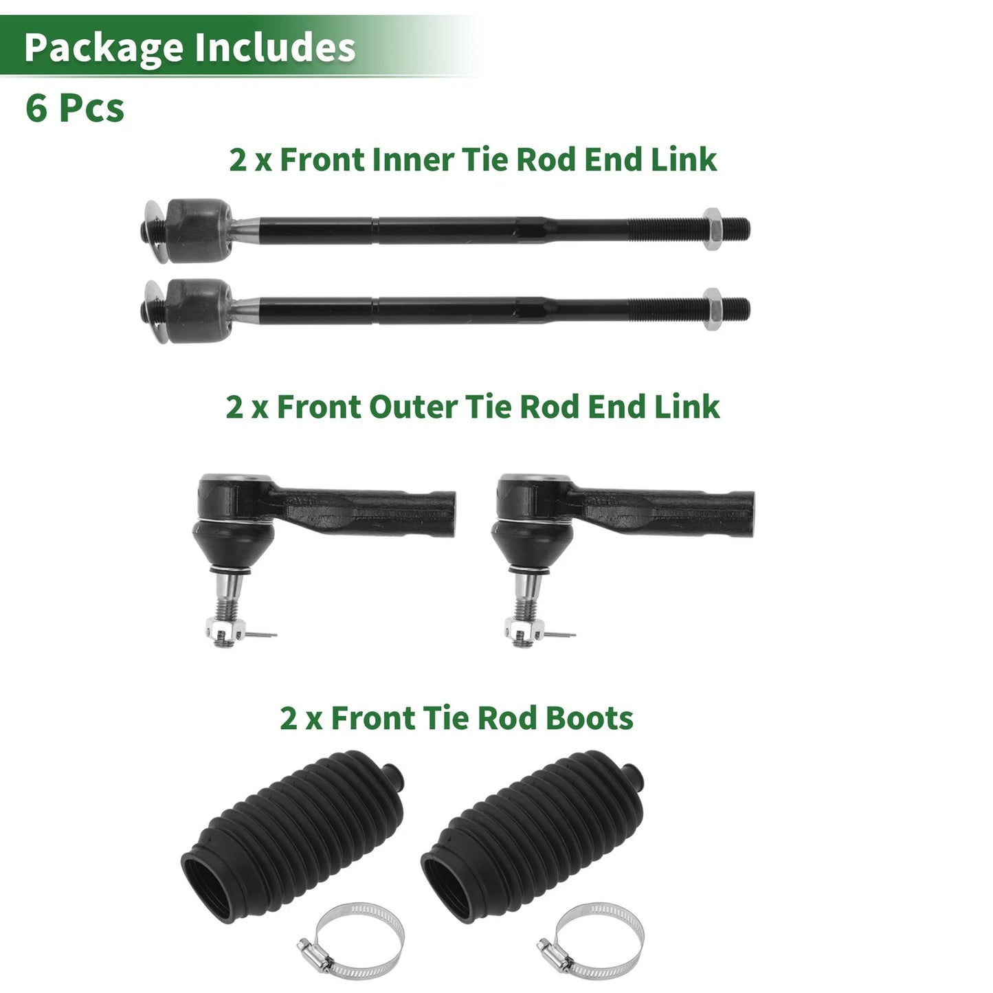 6pcs Front Suspension Kit Inner Outer Tie Rod End with Boot for Pontiac Torrent (2006–2009)