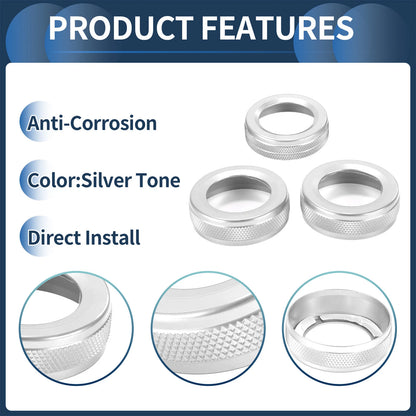 Set of 3 AC Media Knob Covers for Mercedes-Benz A B E GLK GLA CLA Class Silver Tone