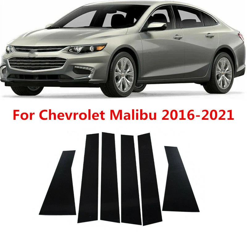 6 x Black Pillar Posts Door Window Trim for Chevrolet Malibu (2016–2021)