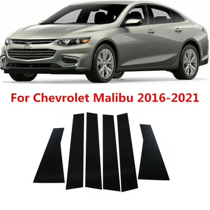 6 x Black Pillar Posts Door Window Trim for Chevrolet Malibu (2016–2021)