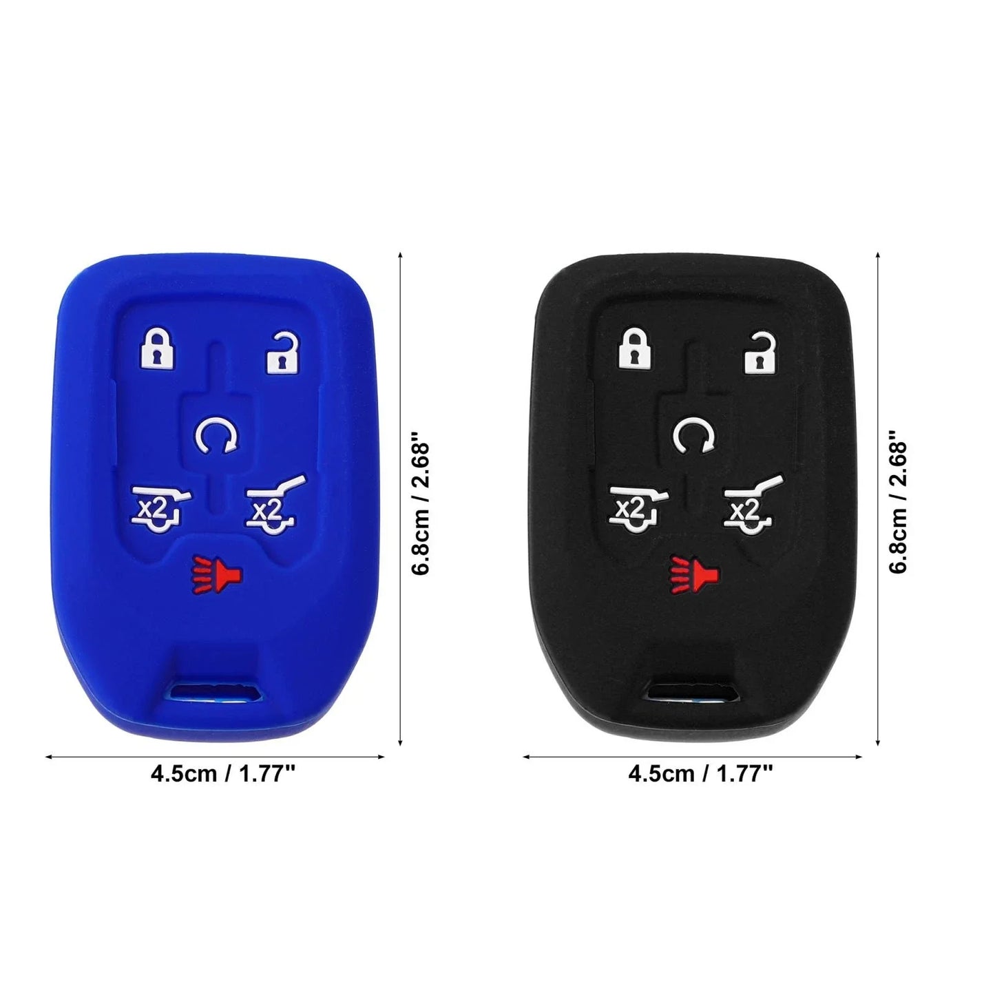 2 x Silicone Key Fob Case Covers for Chevrolet Suburban (2015-2020) Black Blue