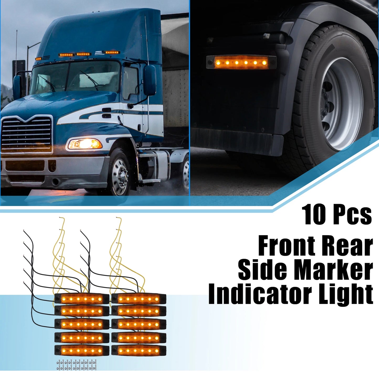 Set of 10 LED Side Marker Lights for Trailer Truck RV Van Amber