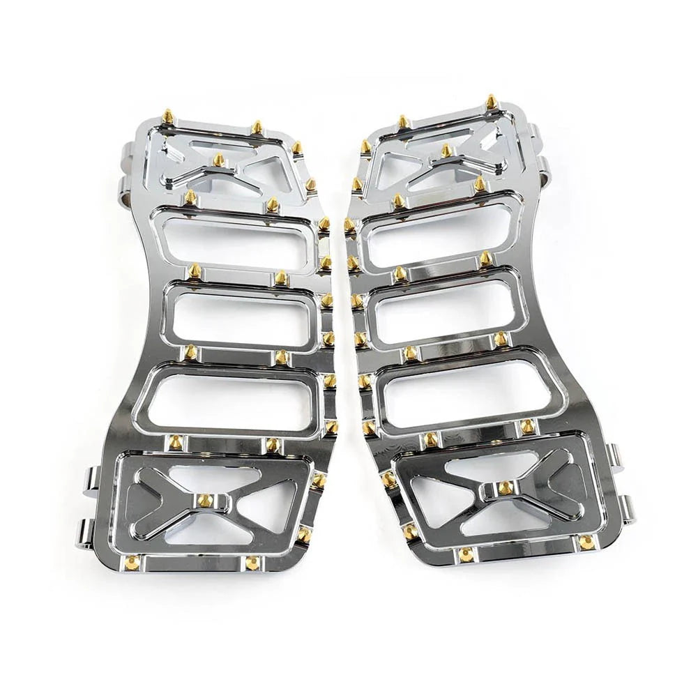 Chrome & Gold Foot Pegs for Harley Softail Touring Road Glide