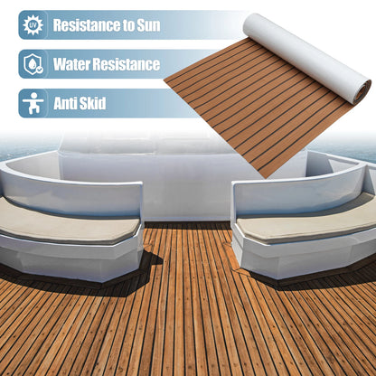EVA Faux Teak Decking Sheet for Boat Yacht (94.49"x35.43") Brown Black