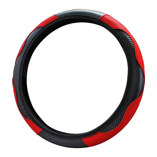 Black Red Universal Microfiber Leather Steering Wheel Cover 15" for SUV