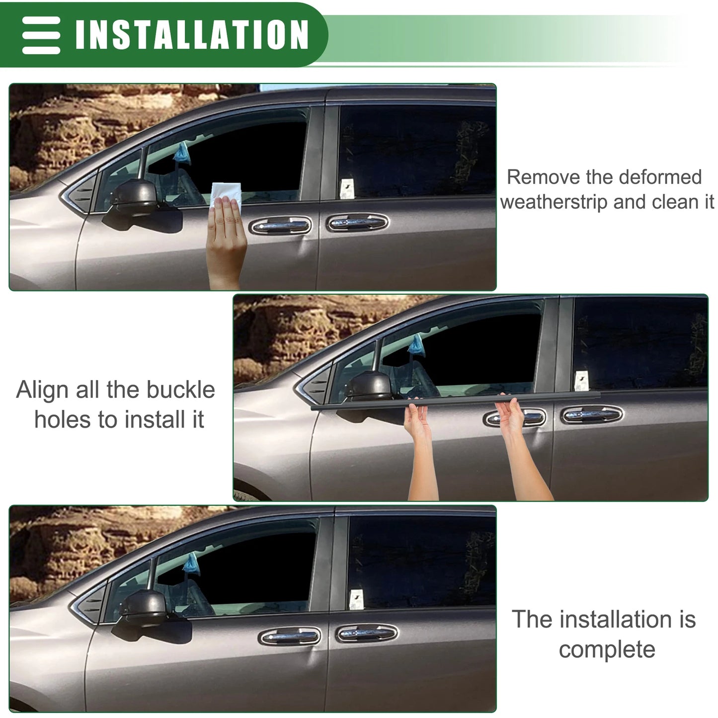 Front Left Door Window Belt Weatherstrip for Toyota Sienna (2011–2020) Black