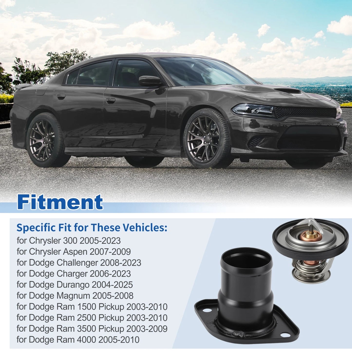 Thermostat Assembly for Dodge Challenger (2008–2023) Charger (2006–2023) Durango (2004–2025)