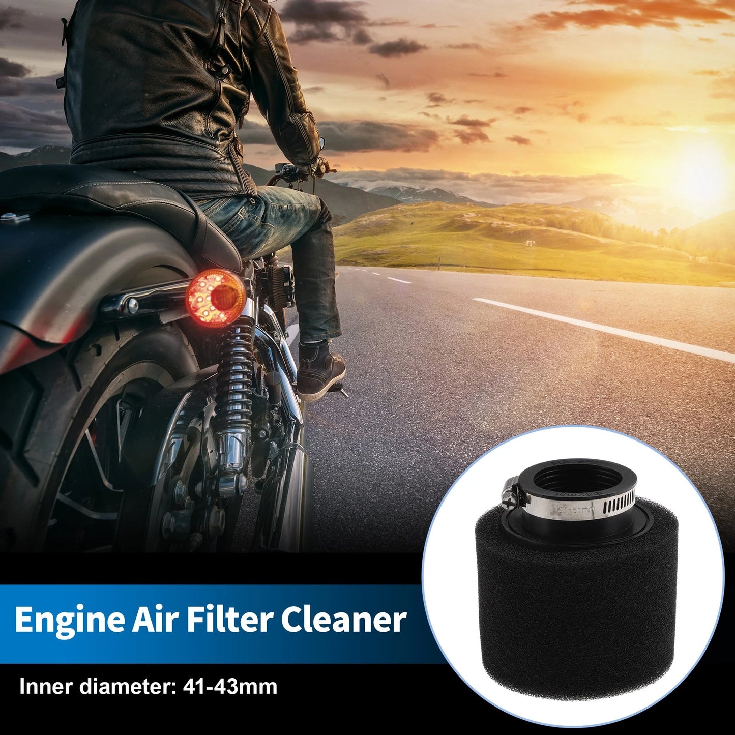Set of 1 Motorcycle Air Filter Universal 41-43 mm Rubber Foam Black