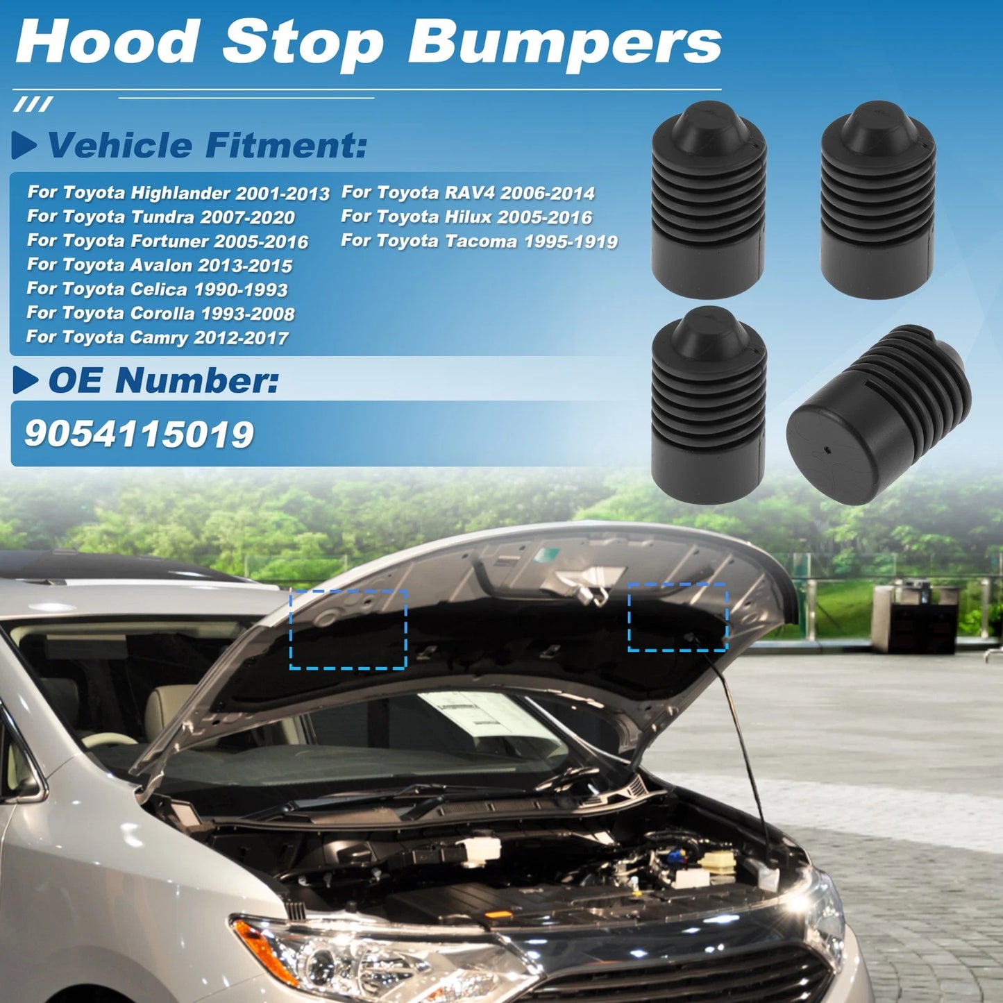 Set of 4 Hood Bump Stop Rubber Bumper Cushions for Toyota Highlander (2001–2013) 9054115019
