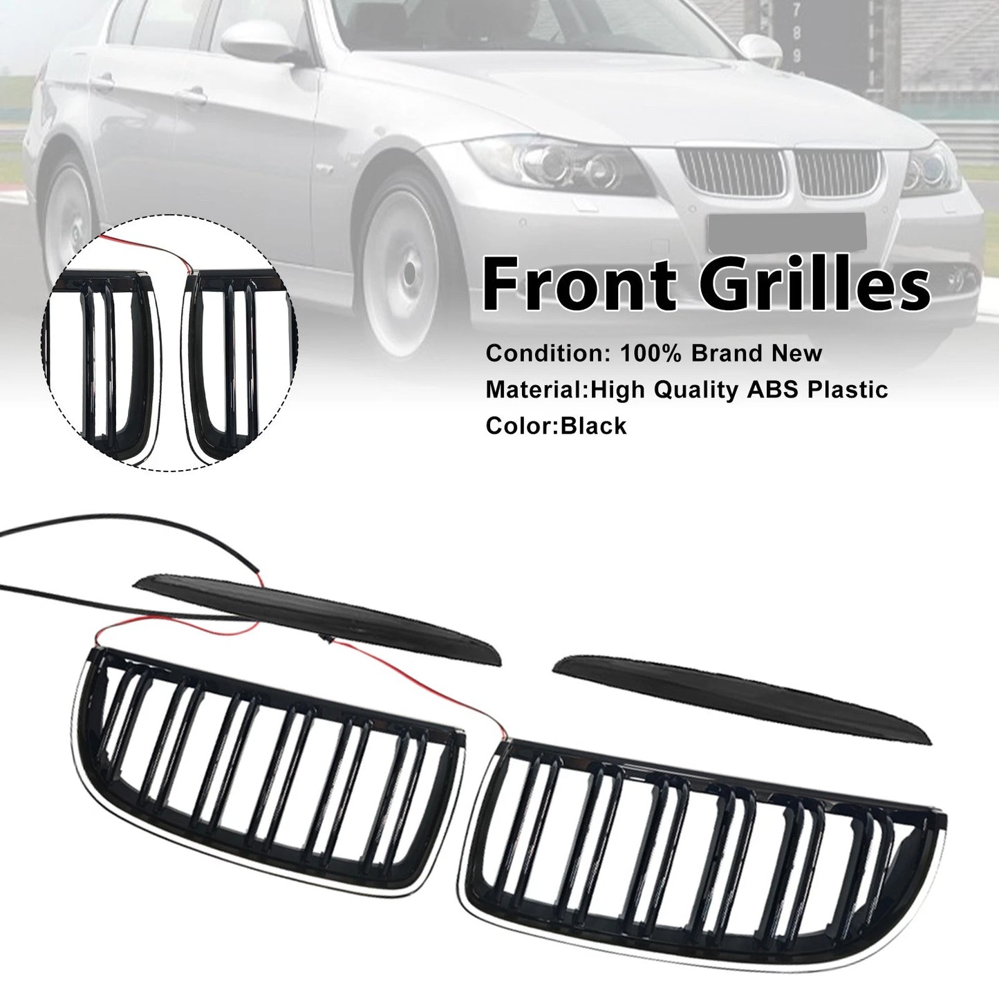 Front Grille for BMW 3 Series E90 320i (2004–2007) Black Double Slats