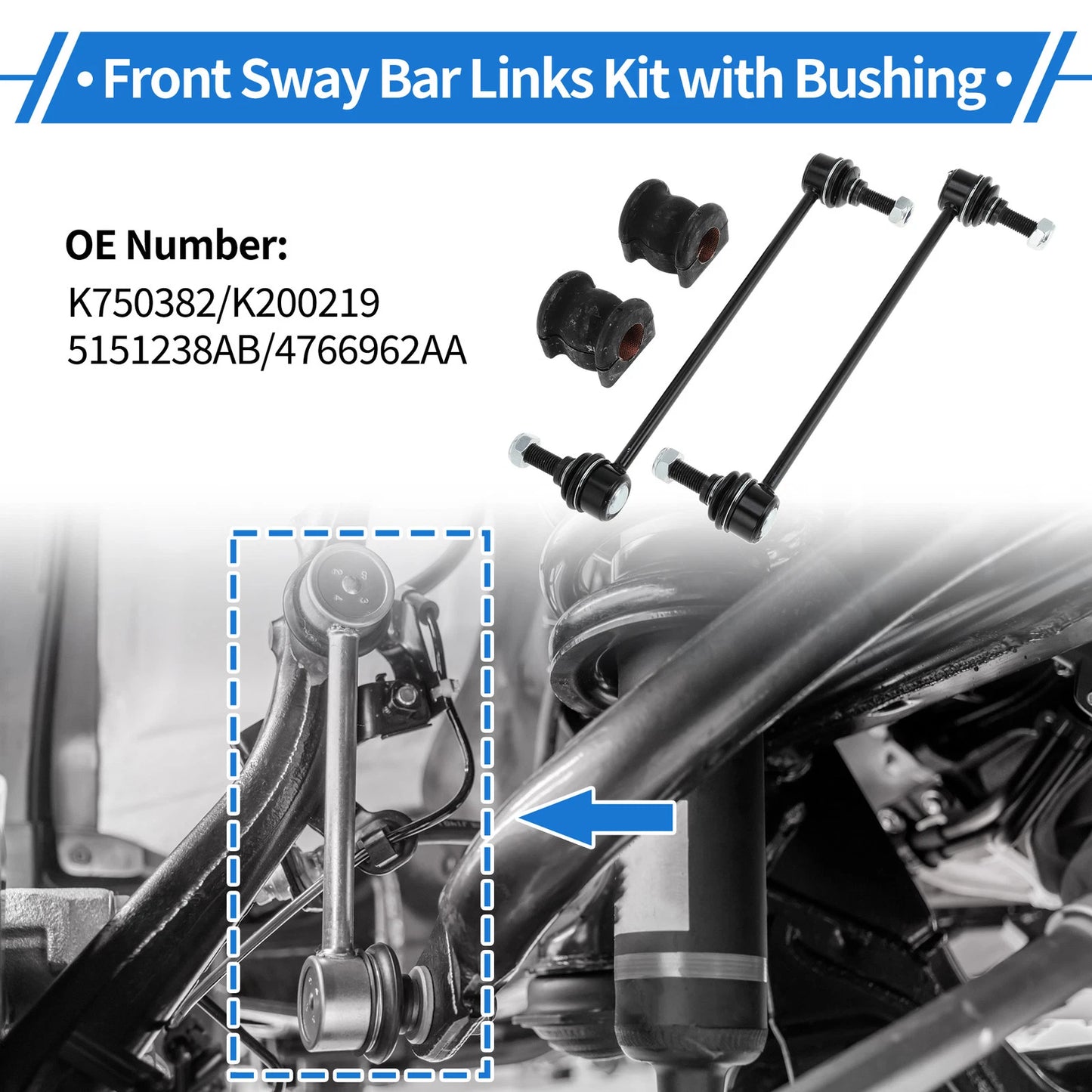 Set of 2 Front Stabilizer Bar Links with Bushings for Dodge Journey (2009–2020) No.K750382