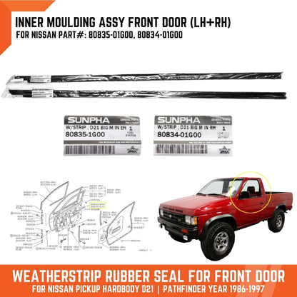 Inner FR Door Glass Weatherstrip Rubber Seal for Nissan Navara D21 (86-97)
