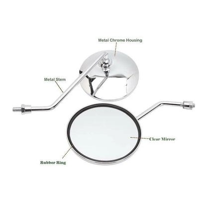 10mm Chrome Round Side Mirrors for Honda CB750, CL90, CB100, CL125 (1969-1982)