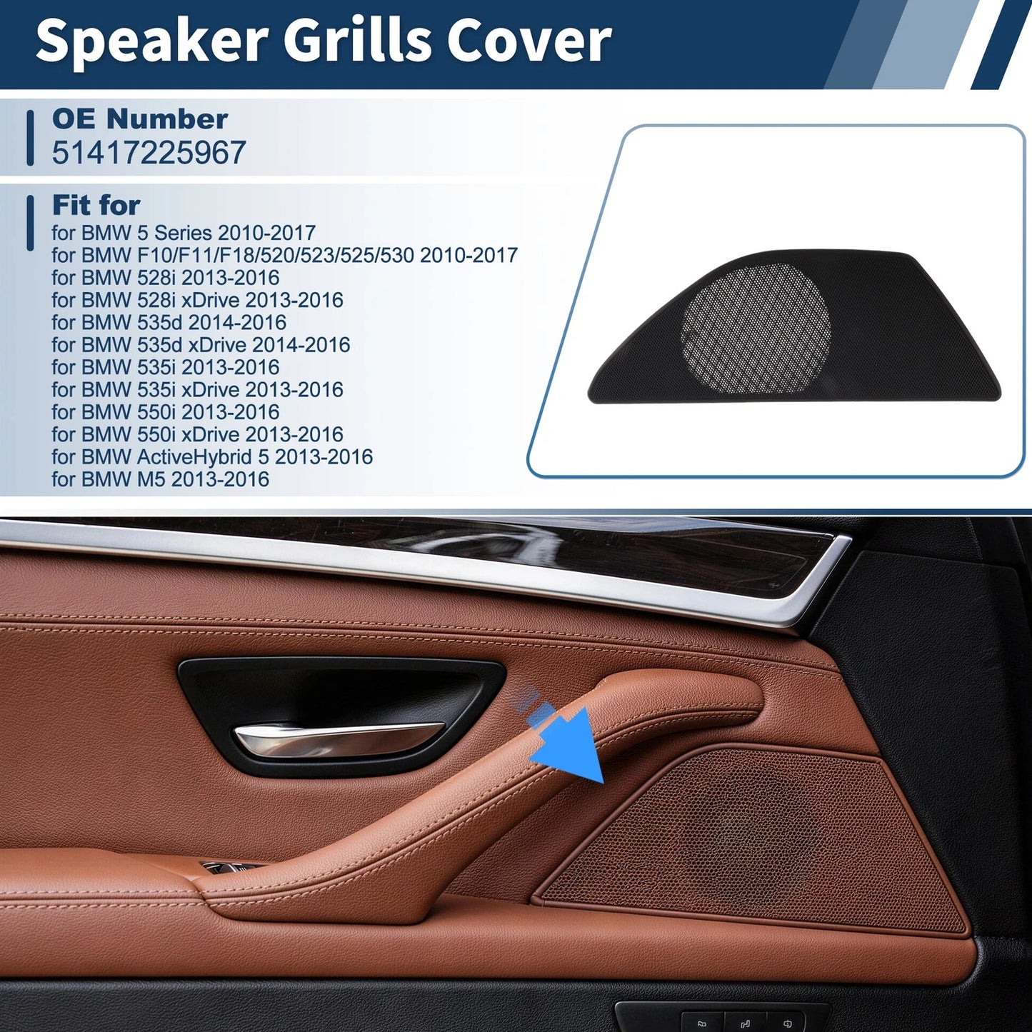 Speaker Grills Cover for BMW 5 Series (2010–2017) Left Door Plastic Black