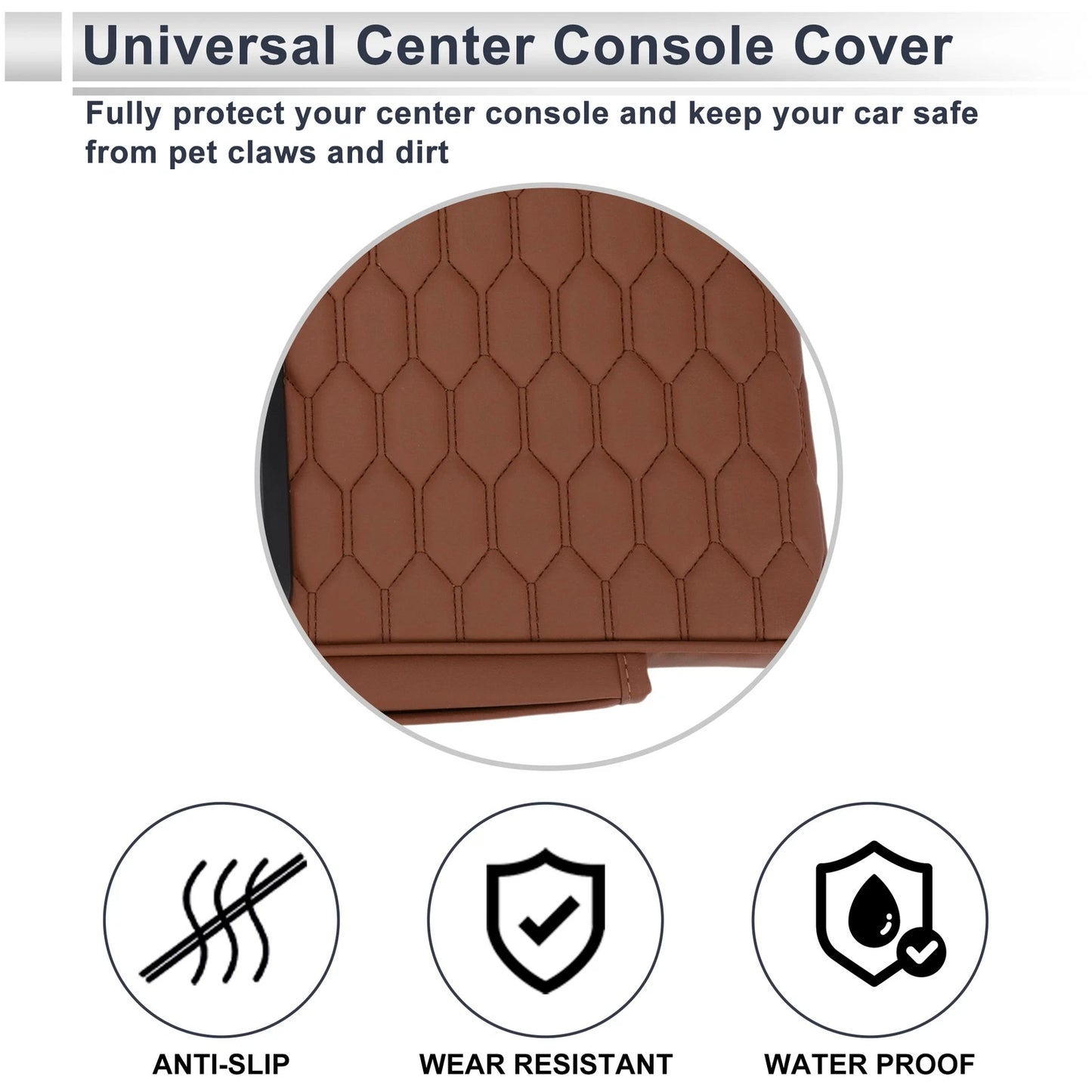 Center Console Cover for Car (13.39"x9.06"x2.36", Light Brown/Black)