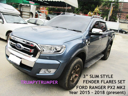 3" Matte Black Fender Flares Wheel Arches for Ford Ranger MK2 Wildtrak (2015-2018)
