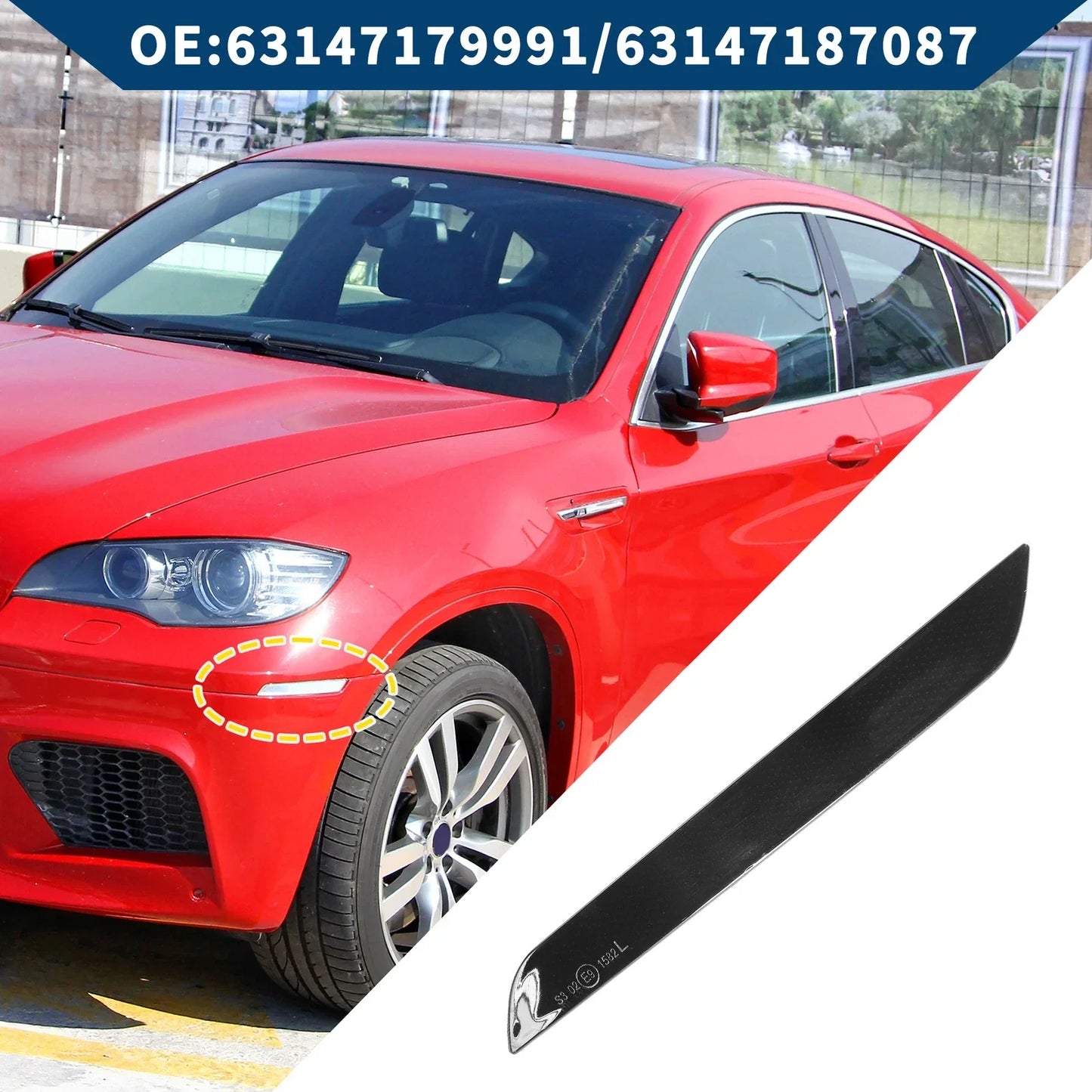 Front Left Bumper Reflector for BMW X6 Black (2008-2014)