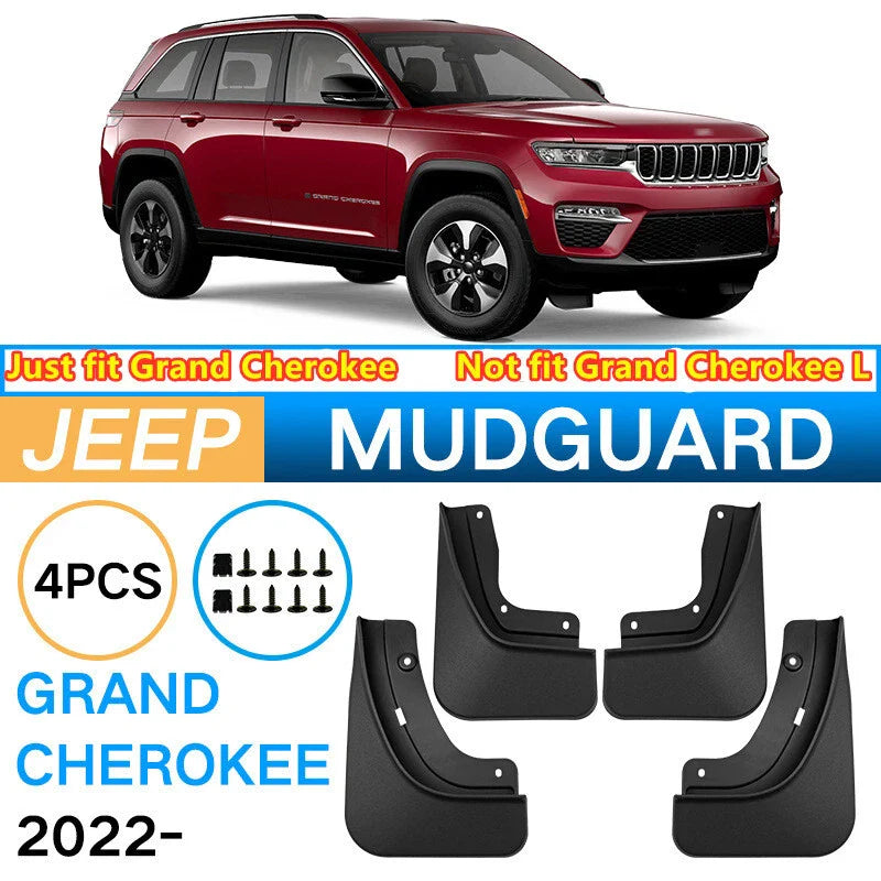 4 x Mudguard Splash Fender Guards Mud Flaps for Grand Cherokee (2022–2024)