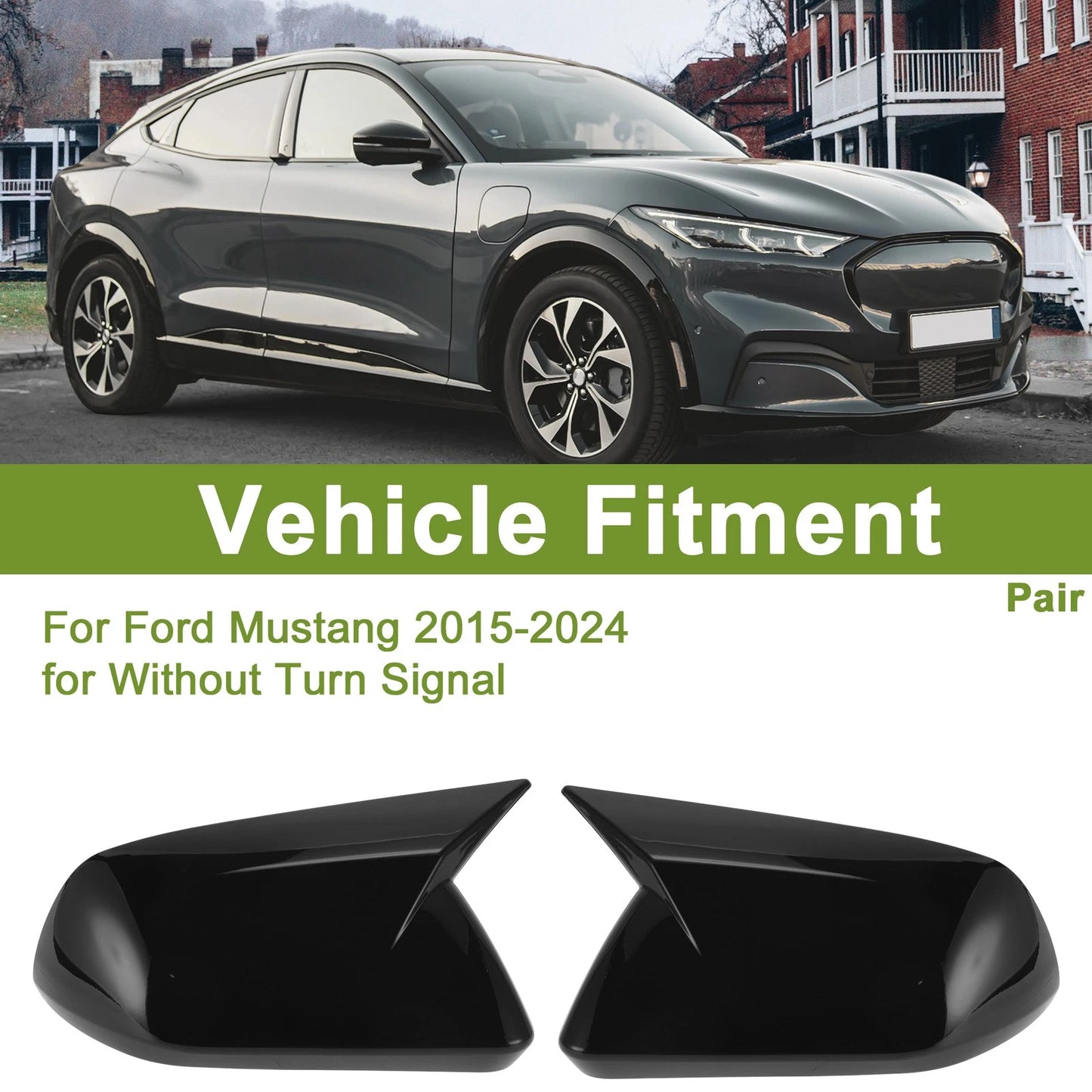 1 Pair Mirror Cover Cap for Ford Mustang (2015–2023) Gloss Black