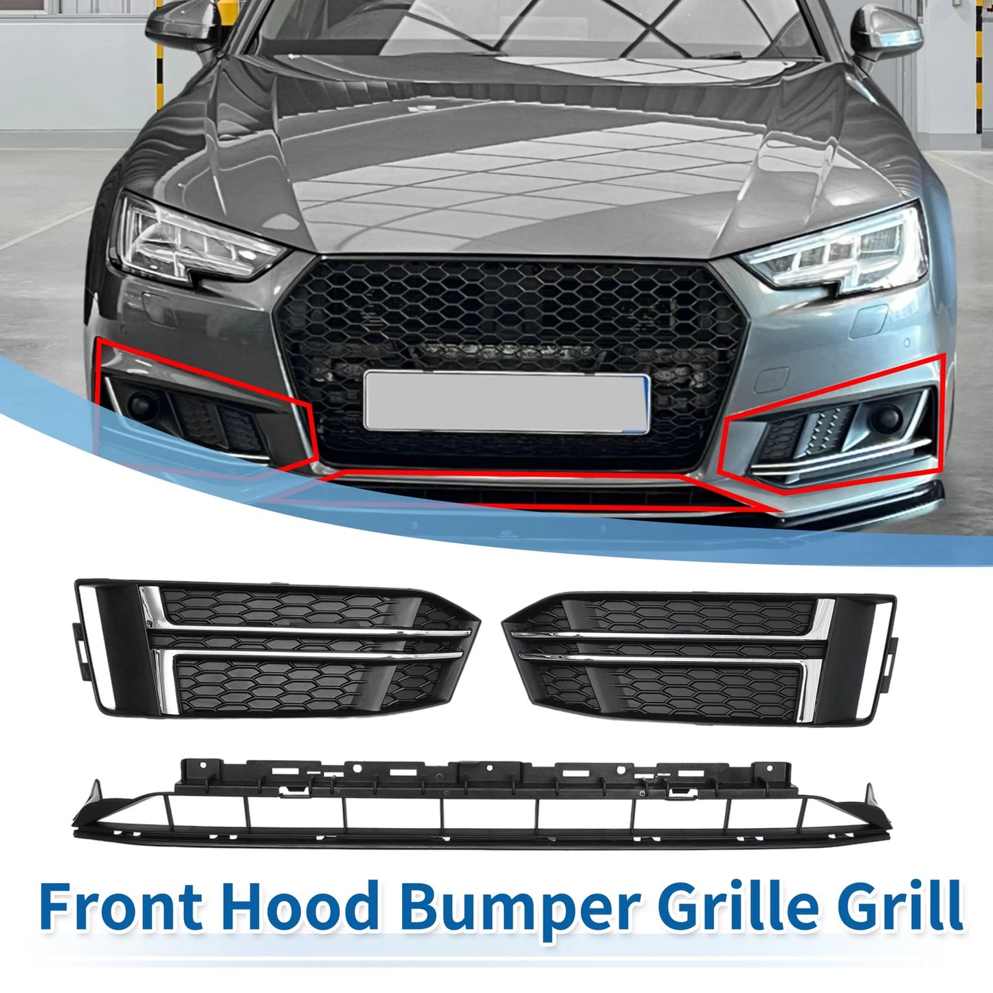 Front Lower Bumper Grille for Audi A4 B9 (2016–2018) Sport Style with Hole