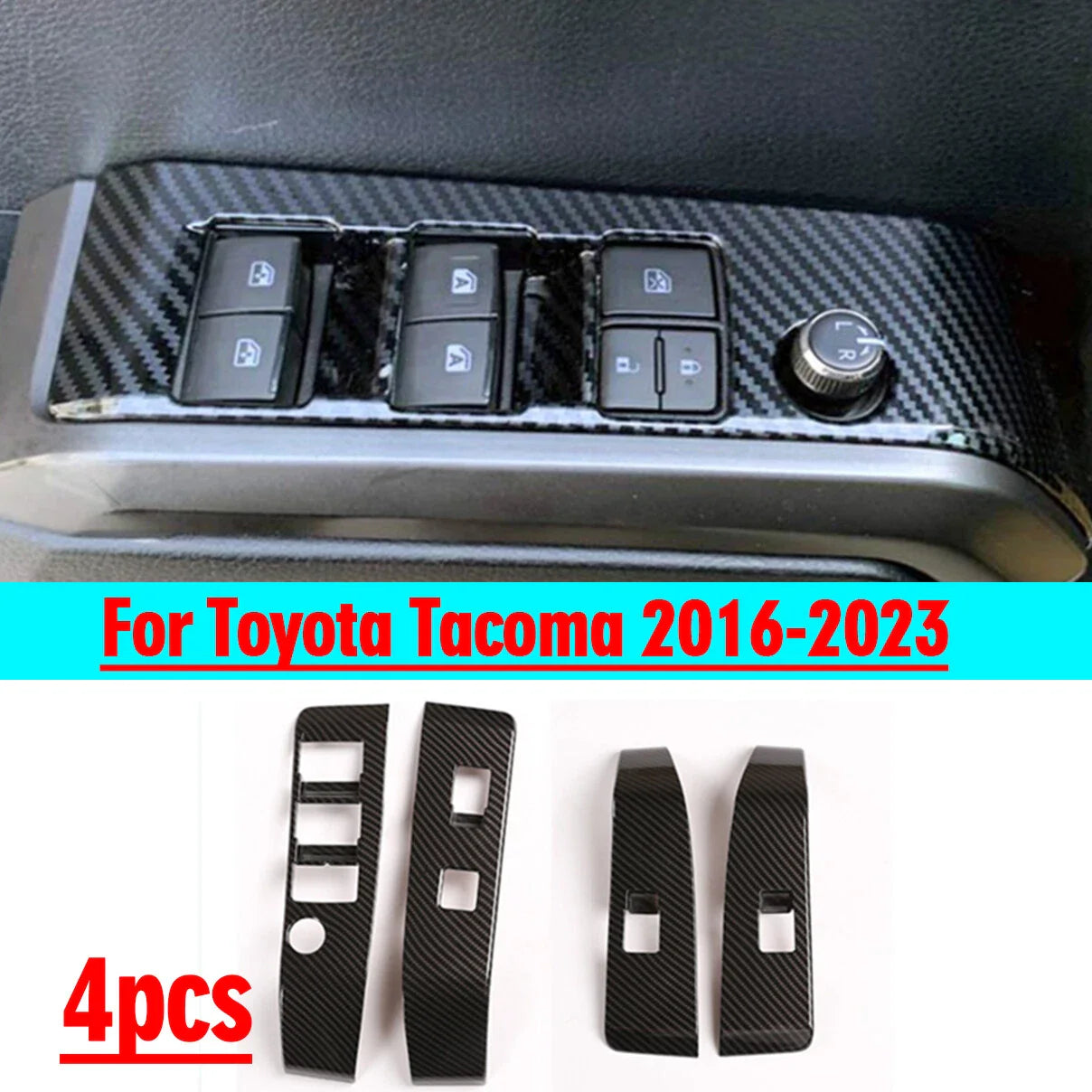 4x Carbon Fiber Inner Window Switch Panel Cover Trim for Toyota Tacoma (2016–2023)