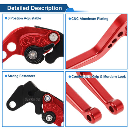 6-Speed Adjustable Brake Clutch Levers for Yamaha Raptor 660 (2001–2004) Red