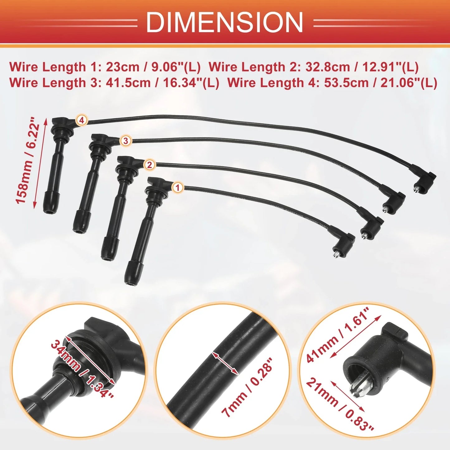 4 x Spark Plug Wire Ignition Coil Cables for Hyundai Elantra (2001-2006)