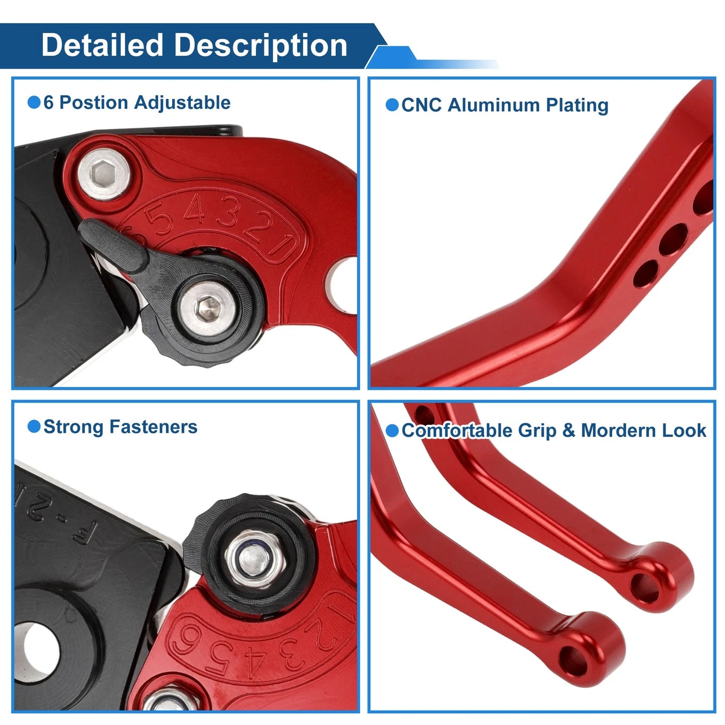6 Position Adjustable Brake Clutch Leash for Kawasaki Z650 (2017–2023) Solid Red