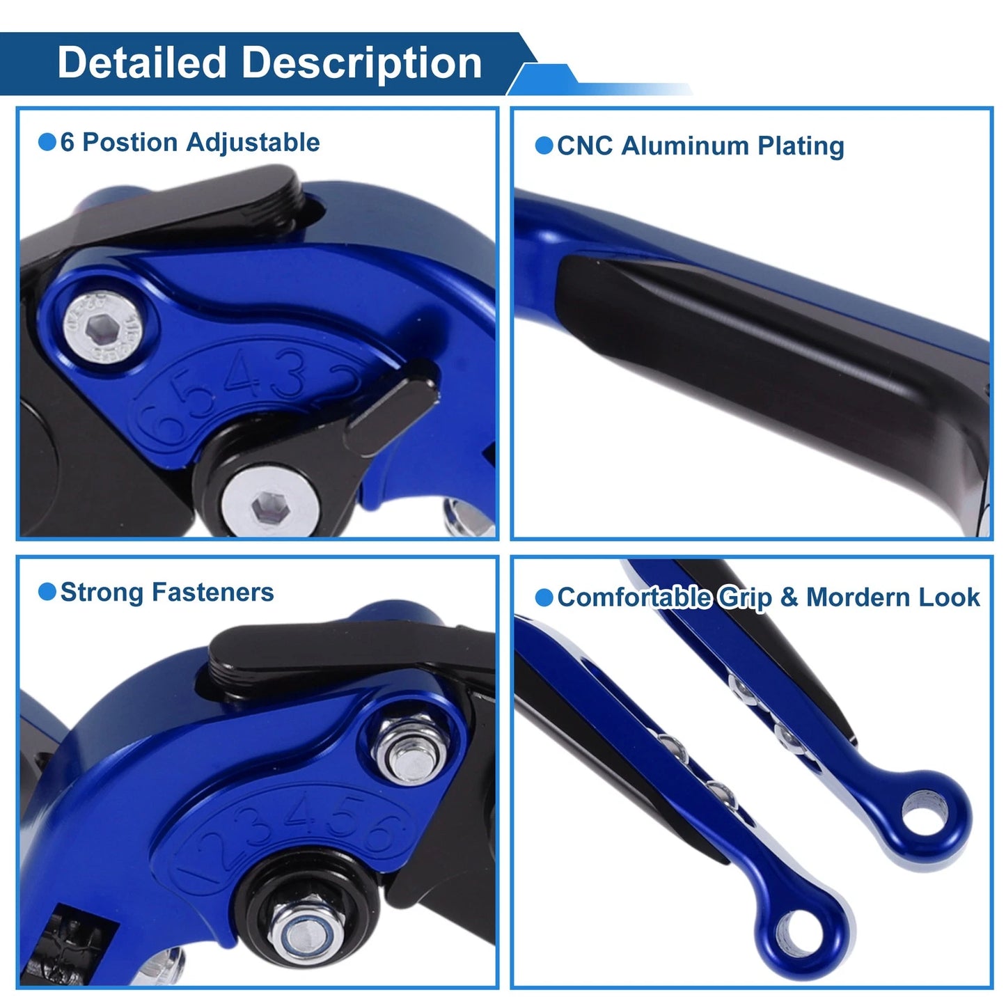 Short Long Brake Clutch Levers for Kawasaki ZZR600 (2005–2009) Blue Black