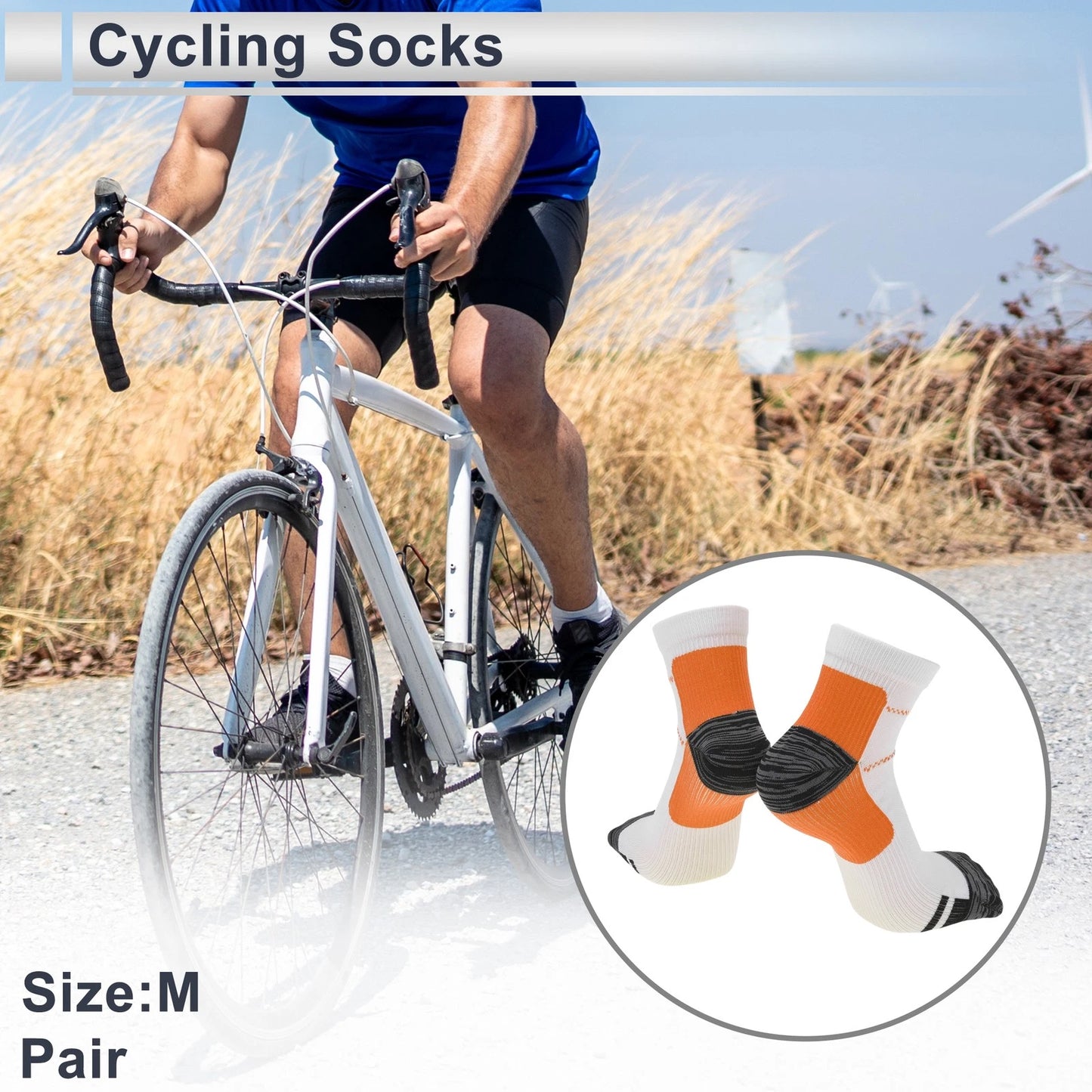 Cycling Socks Anti-Friction Shock Absorption Size M Low-Cut Orange White