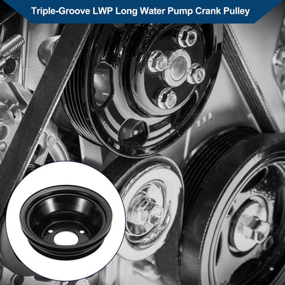 3 Triple-Groove LWP Long Water Pump Crank Pulley for Chevy Big Block (1965–1990)