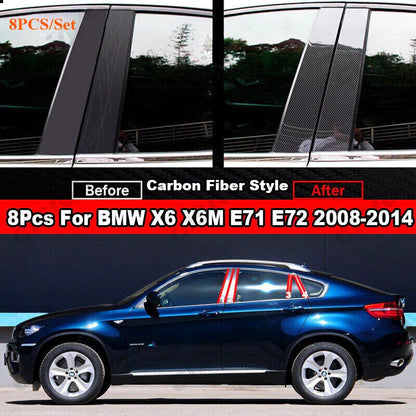 8X Carbon Fiber Window Door Pillar Post Cover for BMW X6 X6M (2008–2014)