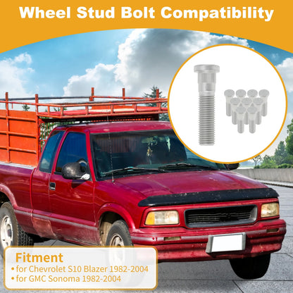 10 pcs M12x1.5 Wheel Lug Stud for Chevrolet S10 Blazer (1982–2004) Silver Tone