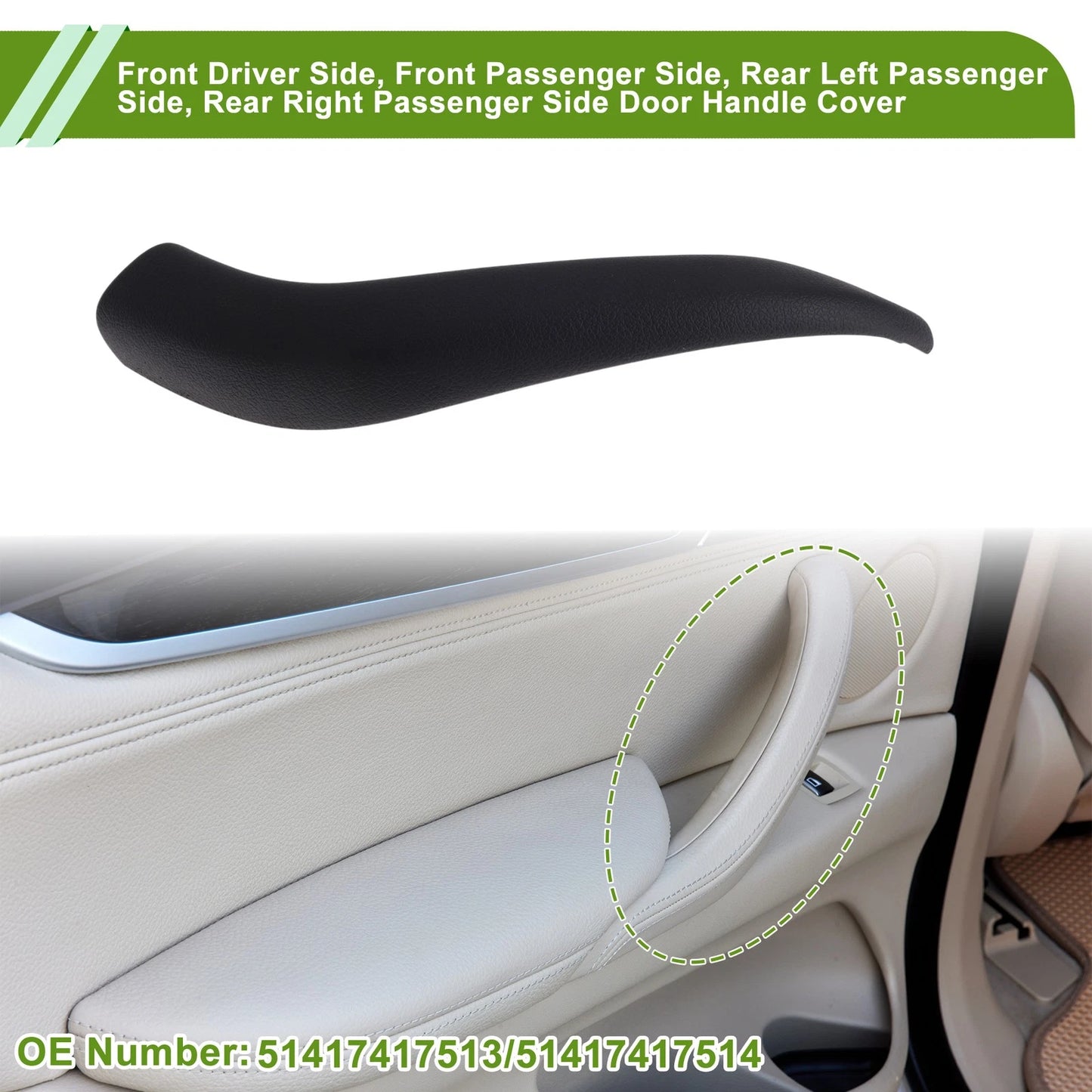 Door Panel Handle Pull Trim Cover for BMW X1 F48 (2016–2022) No. 51417417513 Black
