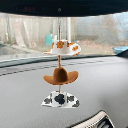 Cowboy Hat Car Charm Rear View Mirror Decoration Accessories