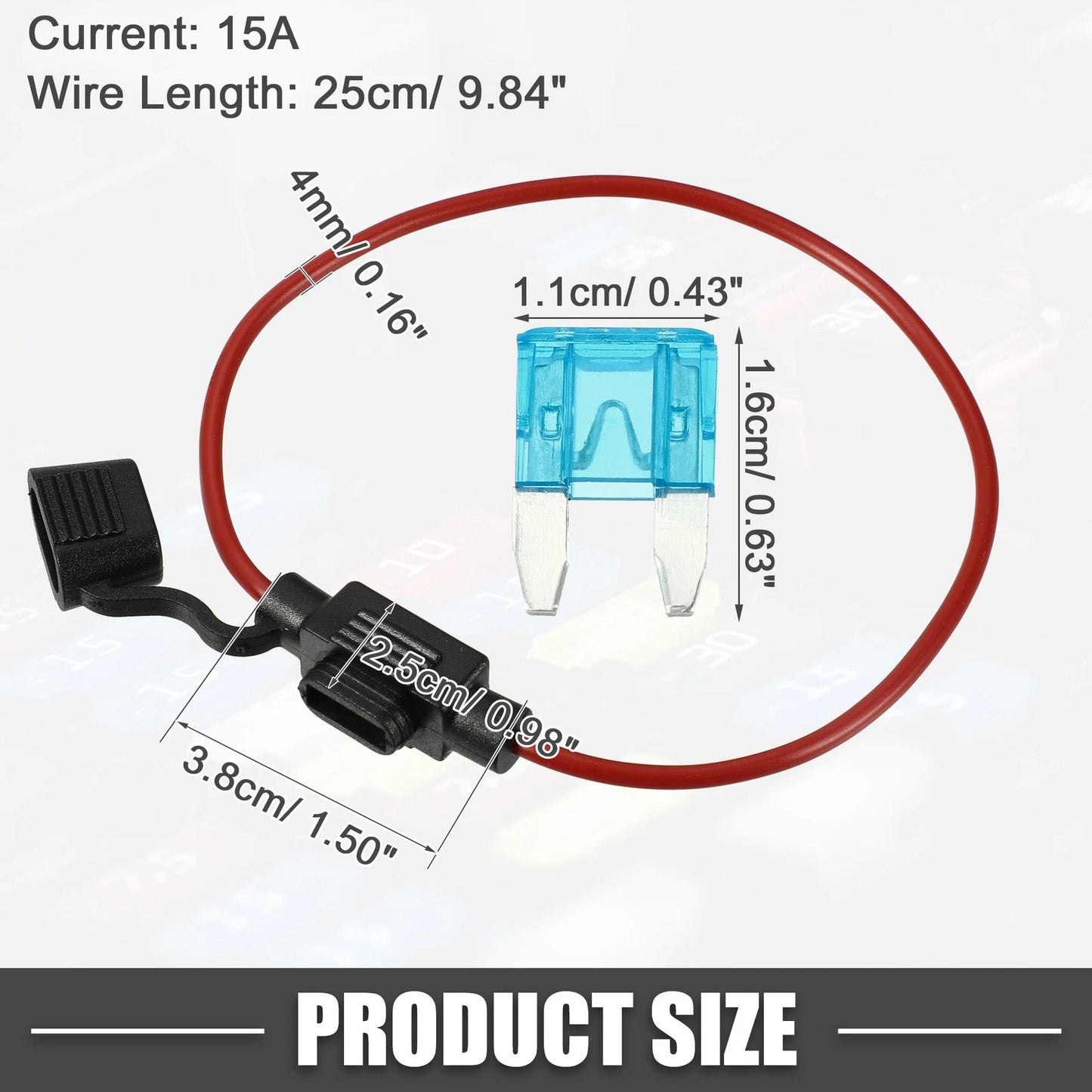 Set of 15A Mini Blade Fuses with 16 AWG Fuse Holder for Universal Use