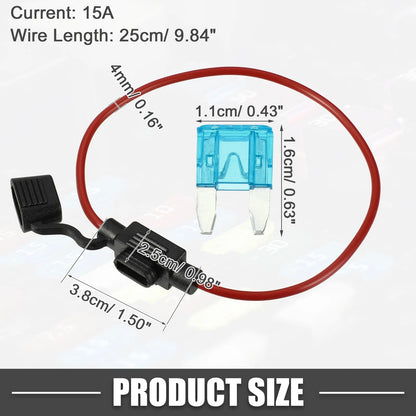 Set of 15A Mini Blade Fuses with 16 AWG Fuse Holder for Universal Use