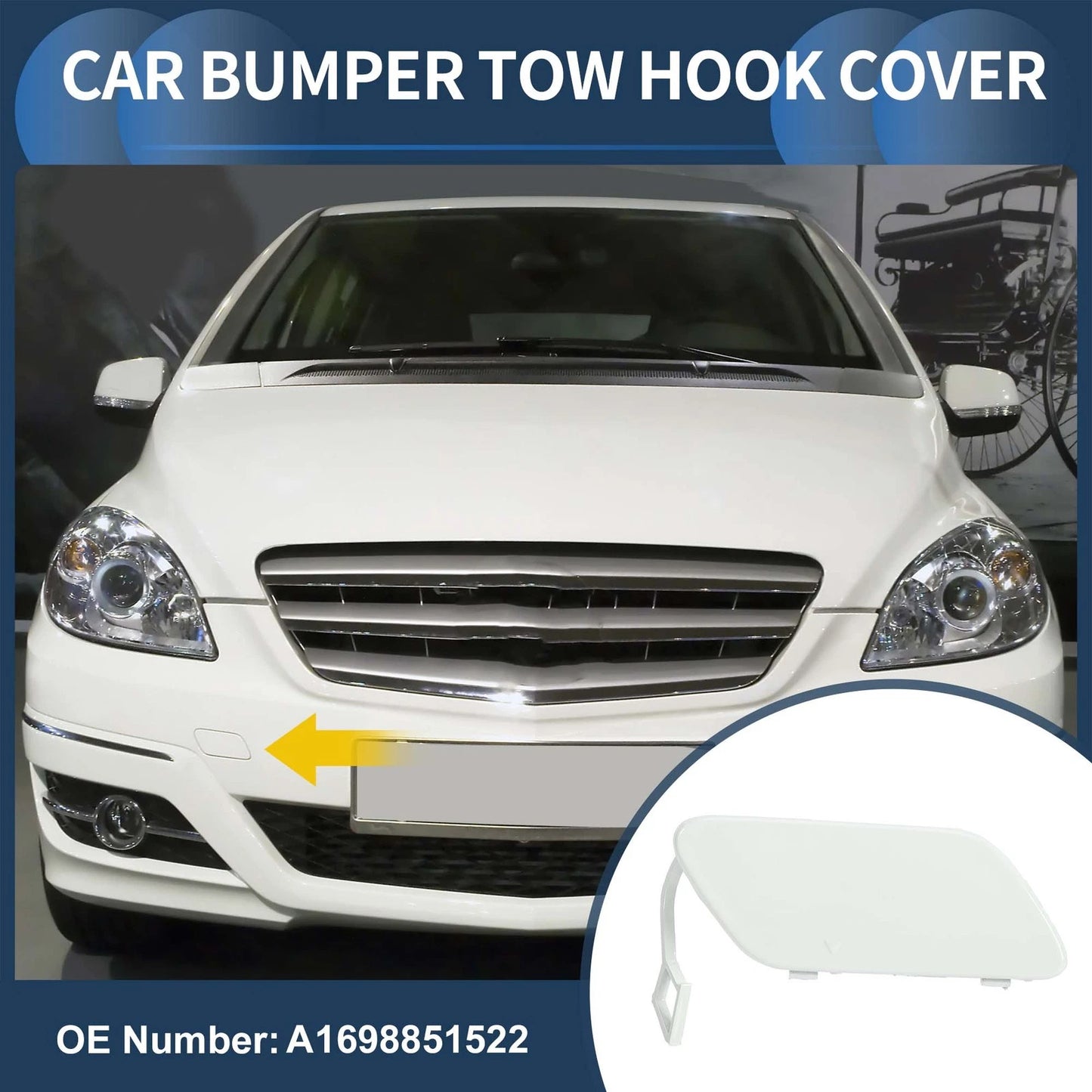 Front Bumper Tow Hook Cover for Mercedes-Benz B-Class (A1698851522) Cloud White