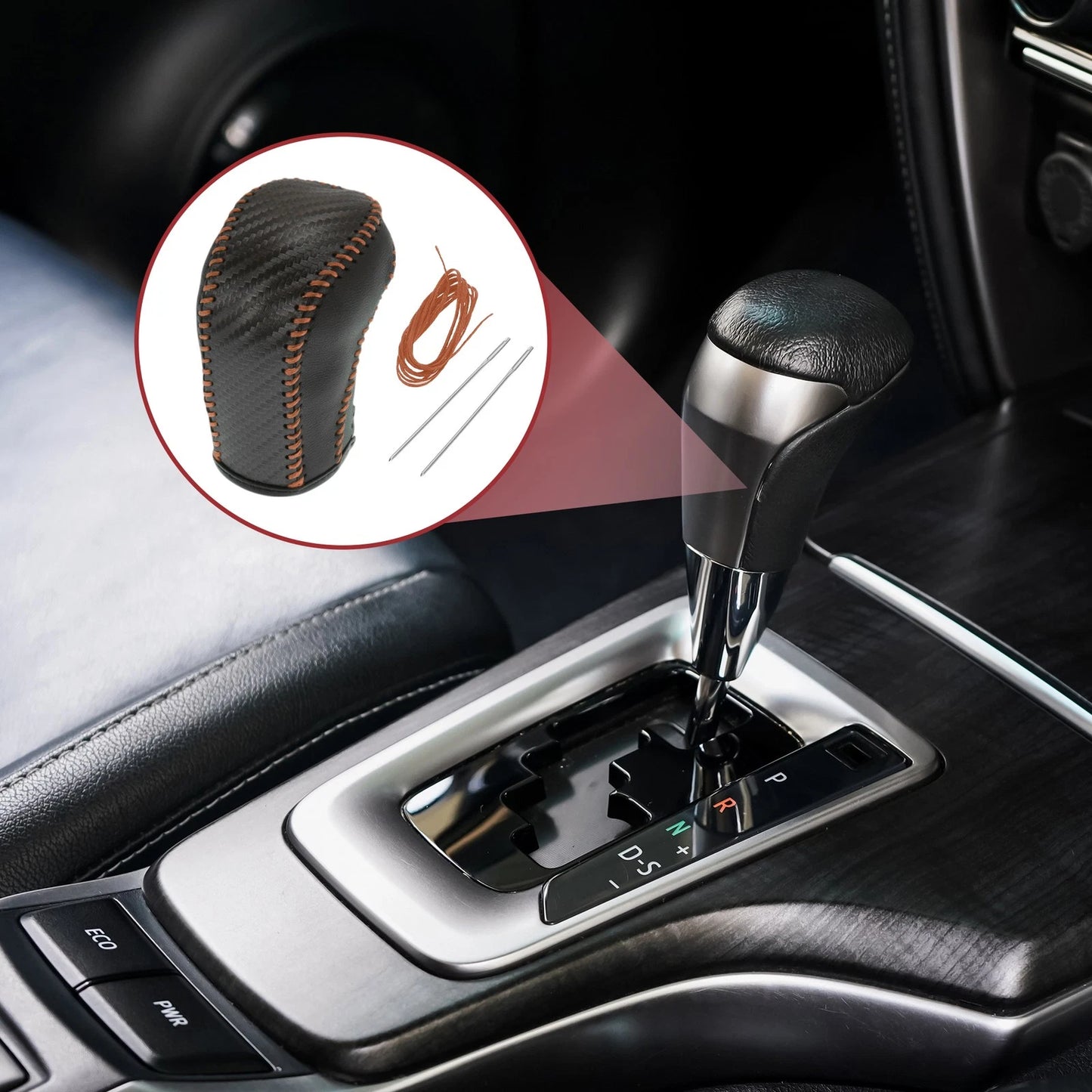 Gear Shift Knob Cover for Hyundai Tucson (2015–2018) Black Brown Faux Leather