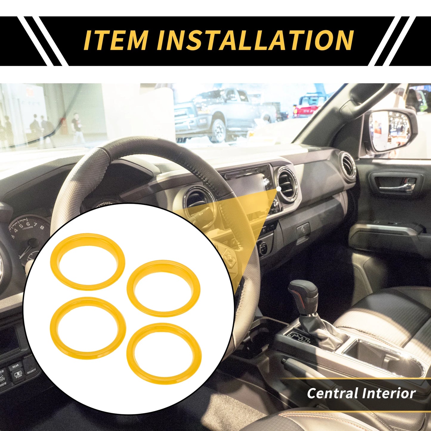 Set of 4 AC Vent Dashboard Decoration Rings for Jeep Wrangler JL JLU (2018–2020) Yellow