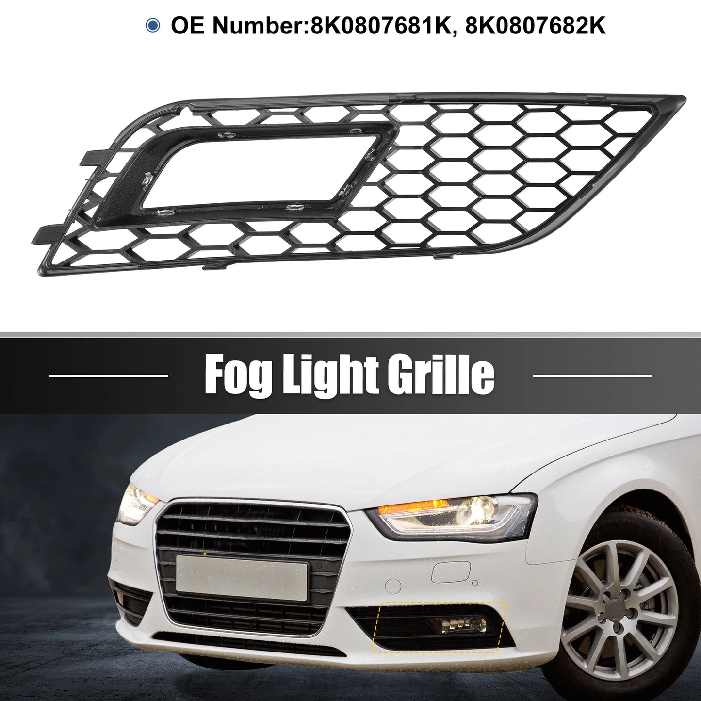 Set of 2 Front Bumper Fog Light Mesh Grille Covers for Audi A4 B8.5 (2013–2016) Chrome