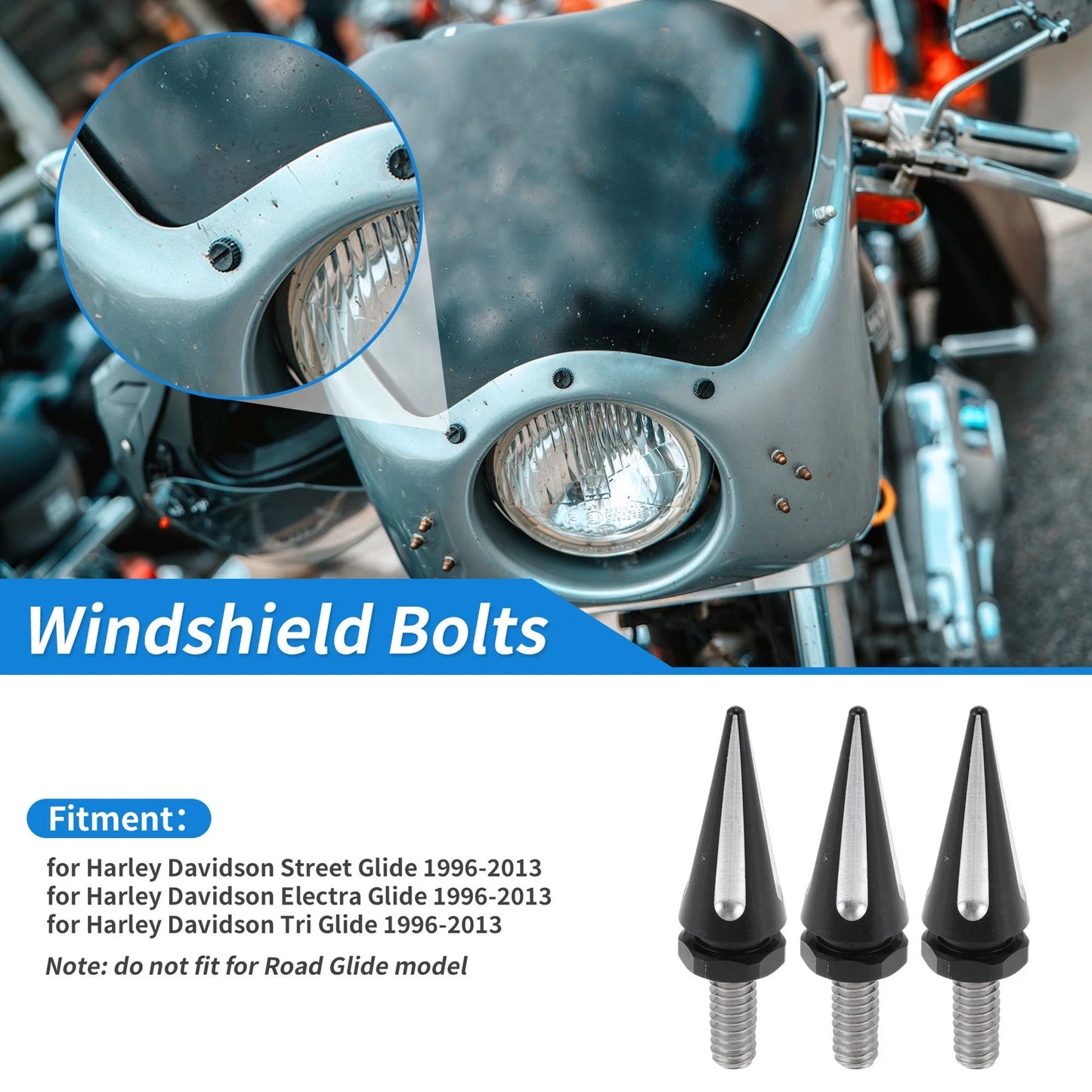 Windshield Bolts for Harley Davidson Street Glide (1996–2013) Aluminum Black