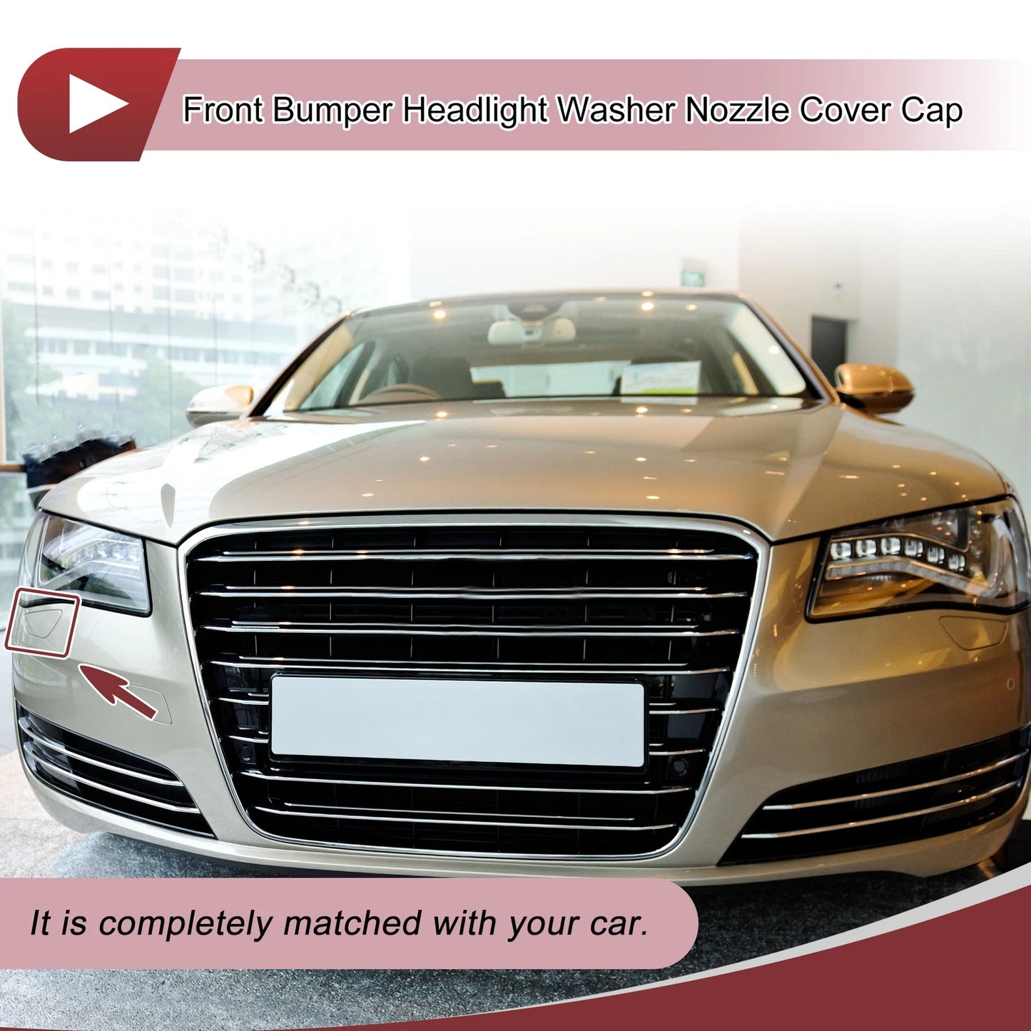 Front Right Washer Nozzle Cover Cap for Audi A8 (2009–2014) 1Pcs Black