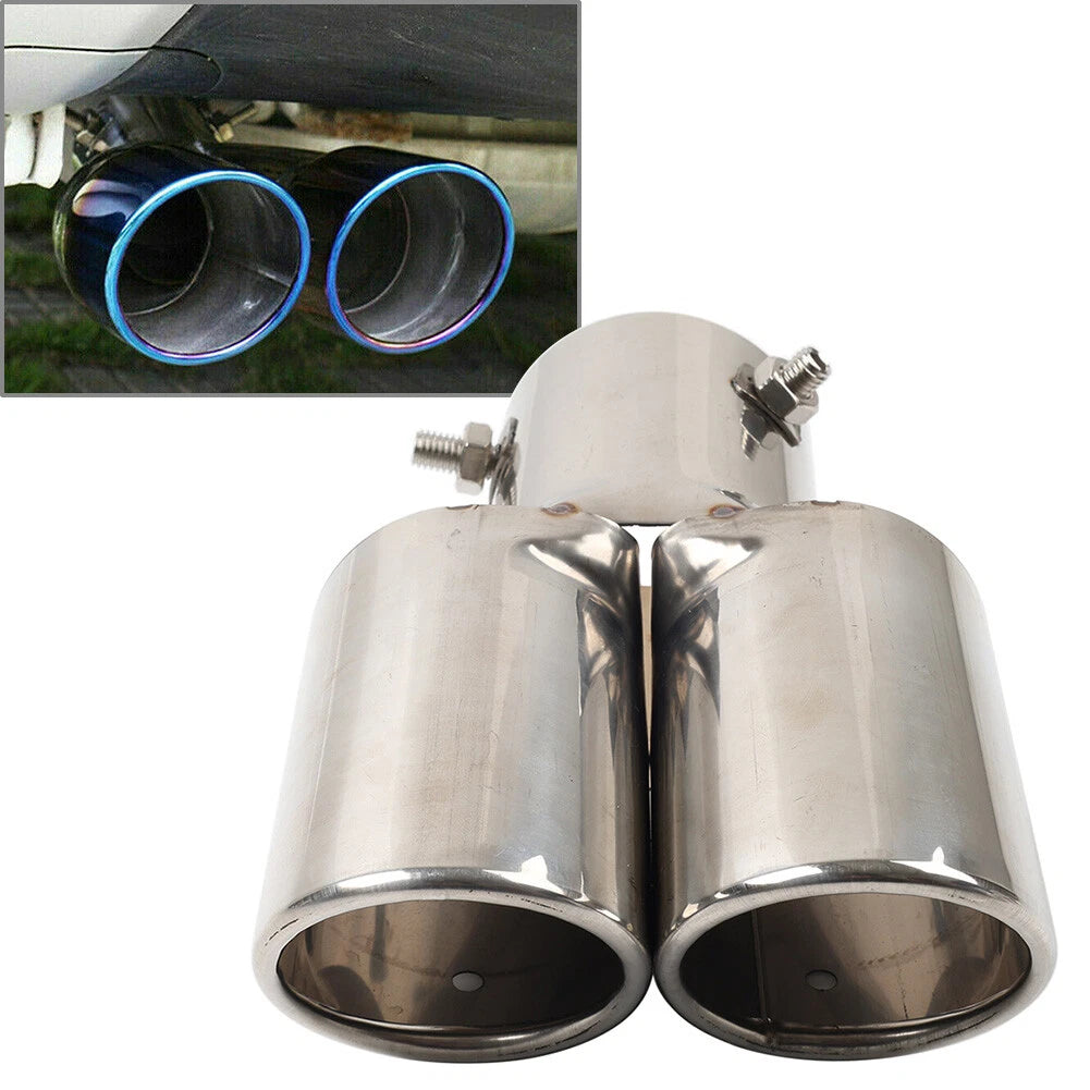 Dual Steel Rear Exhaust Pipe Tail Muffler Tip for Universal Fit (No Year Specified)