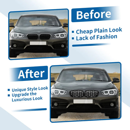 Front Upper Bumper Grille for BMW 1 Series Half Chrome Silver Tone