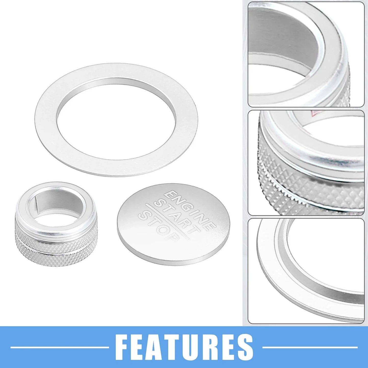 3 x Media Audio Volume Switch Knob Covers for Honda Civic (2022-2023) Silver