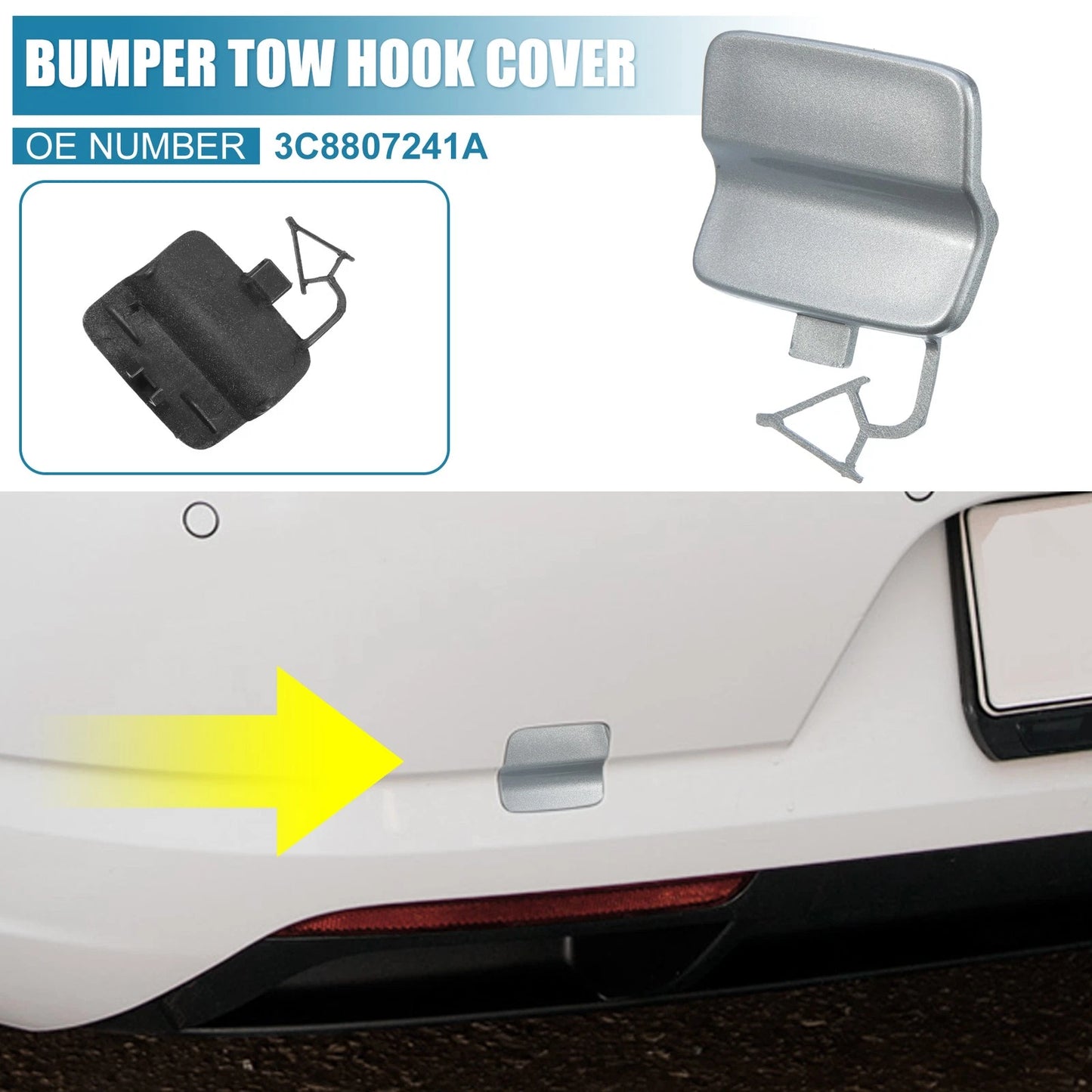 3C8807441A Rear Bumper Tow Hook Cover for Volkswagen Passat CC (2013–2017) Silver Tone